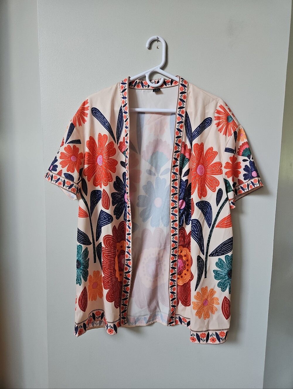 Boho Floral Open Front Kimono Cardigan Cover Up Beach Resort Large